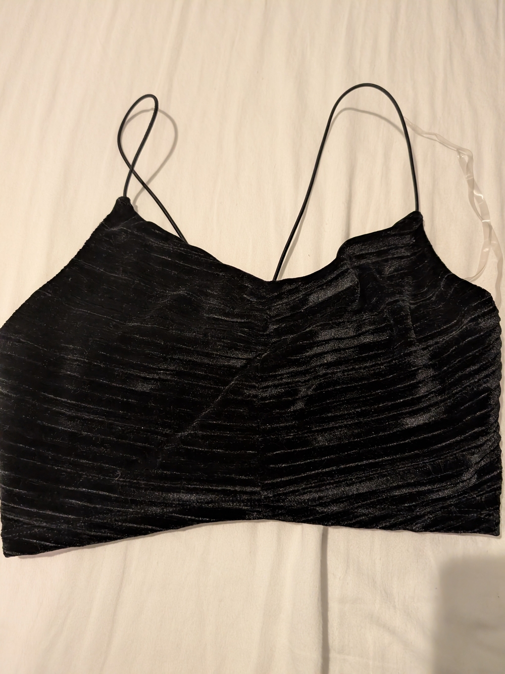 wild fable Black Velvet Ruched Spaghetti Strap Crop Top